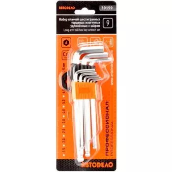 Набор шестигранных ключей АВТОДЕЛО с держателем и кардан. Проточкой, от 1.5мм до 10мм, комплект 9 предметов, арт. АД-39159 Professional