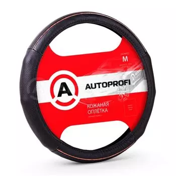Оплетка на руль AUTOPROFI LUXURY с рельефными вставками, кожа, черный цвет, размер M (37-39см)