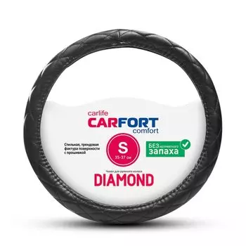 Оплетка на руль CARFORT DIAMOND, кожа, черный цвет, размер S (35-37см)