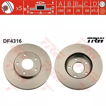 Тормозной диск TRW, арт. DF4316