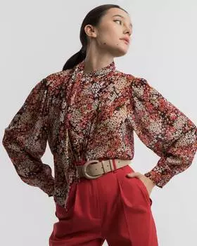 Блузка из шифона с цветочным принтом (М)