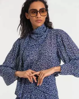 Блузка из шифона с цветочным принтом (S)