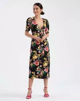 "Чайное" платье с принтом (S)