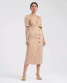 "Чайное" платье с принтом (S)