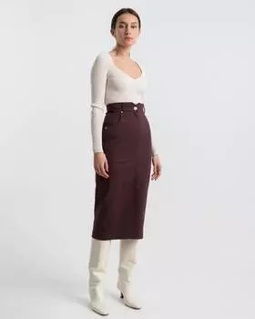 Юбка миди из твила с рельефными деталями (XL)