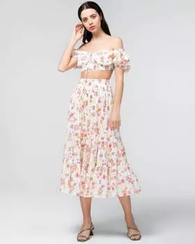 Юбка миди с цветочным принтом (S)