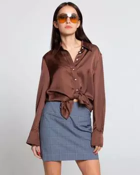 Классическая атласная рубашка с отложным воротником (L)