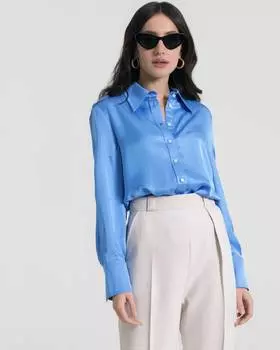 Классическая атласная рубашка с отложным воротником (L)