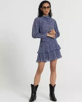 Мини юбка с цветочным принтом и оборками (S)