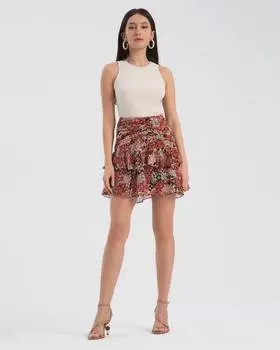 Мини юбка с цветочным принтом и оборками (XS)