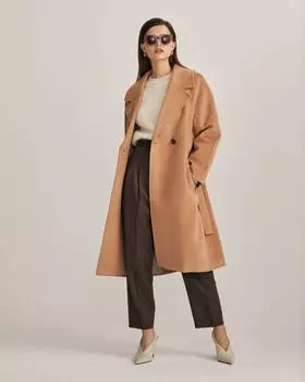 Однотонное пальто-халат (S)