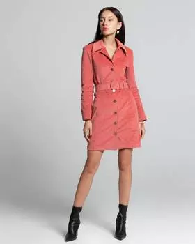 Однотонное платье-рубашка из вельвета (S)