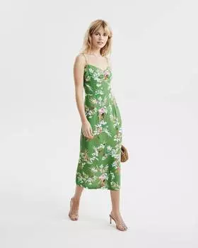 Платье миди с принтом и драпировкой по лифу (S)