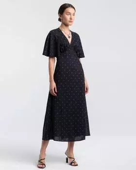 Платье миди с принтом в горошек (XS)