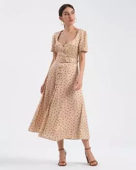 Платье в горошек и вырезом каре (XS)