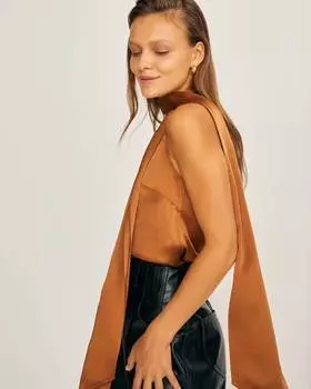 Шелковый топ с шарфом (L)