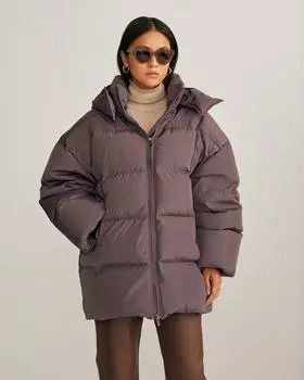 Удлиненный пуховик с капюшоном (S)