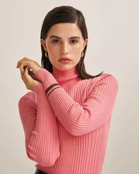 Водолазка в рубчик с контрастными полосами (S)