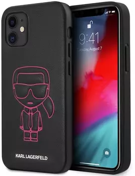 Чехол Karl Lagerfeld Ikonik Outline (KLHCP12SPCUIKPI) для iPhone 12 mini (Black/Pink)