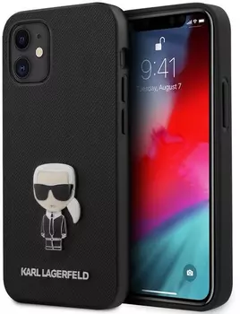 Чехол Karl Lagerfeld Saffiano Ikonik Karl (KLHCP12SIKMSBK) для iPhone 12 mini (Black)