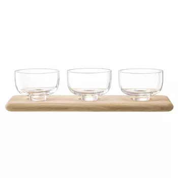 Набор из 3 стеклянных мисок на подставке LSA International Serve 33 см дуб