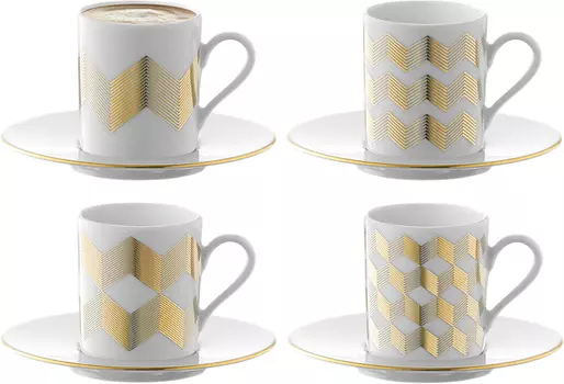 Набор из 4 чашек для кофе с блюдцами LSA International Signature Chevron 500 мл, золото