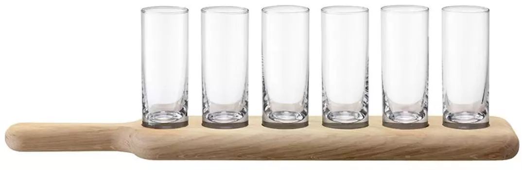 Набор из 6 стопок и деревянной подставки LSA International Paddle 40 см прозрачное стекло