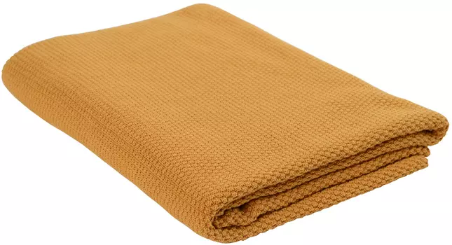 Плед вязаный из хлопка цвета шафрана Tkano из коллекции Essential, 130х180 см