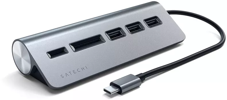 USB-концентратор Satechi Aluminum USB 3.0 Hub &amp; Card Reader ST-TCHCRM (Space Gray)