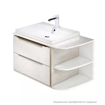 Тумба подвесная, 80 см, полки справа, белая/под дерево, Calipso, IDDIS, CAL80WRi95. Подходит умывальник 0066000i28