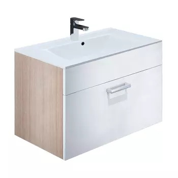 Тумба с плоским умывальником, 80 см, подвесная, белая/под дерево, Mirro, IDDIS, MIR80W2i95K