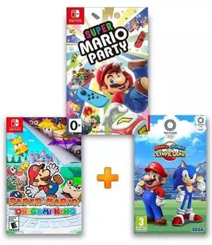 ИгроПак для Nintendo Switch: Super Mario Party + Paper Mario: The Origami King + Mario and Sonic at the Olympic Games Tokyo 2020