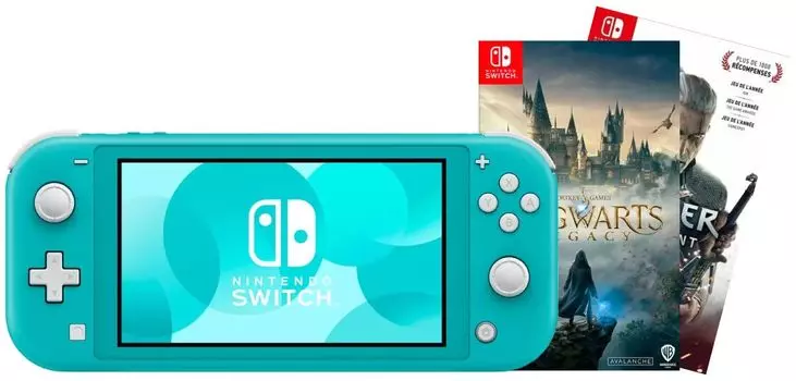 Игровая приставка Nintendo Switch Lite (Бирюзовый) + Игра Hogwarts Legacy + Игра Ведьмак 3: Дикая охота