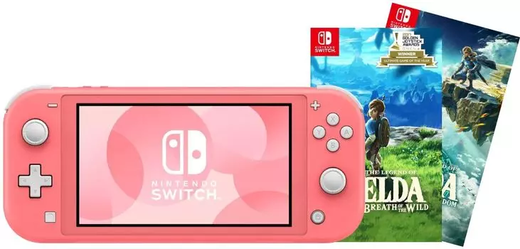 Игровая приставка Nintendo Switch Lite Coral (кораллово-розовый) + Игра Legend of Zelda: Tears of the Kingdom + Игра The Legend of Zelda: Breath of the Wild