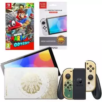 Игровая приставка Nintendo Switch OLED 64 GB Zelda: Tears of the Kingdom Edition (JP) + Игра Super Mario Odyssey + Защитная плёнка OIVO
