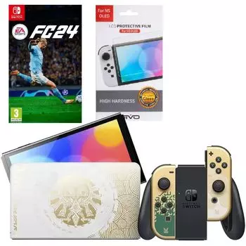 Игровая приставка Nintendo Switch OLED 64 GB Zelda: Tears of the Kingdom Edition (JP) + Игра EA Sports FC 24 + Защитная плёнка OIVO