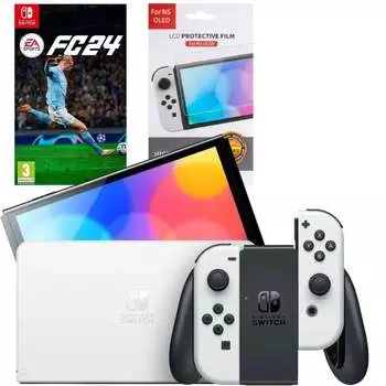 Игровая приставка Nintendo Switch OLED 64GB (белый) (AZ) + Игра EA Sports FC 24 + Защитная плёнка OIVO