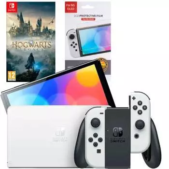 Игровая приставка Nintendo Switch OLED 64GB (белый) (AZ) + Игра Hogwarts Legacy + Защитная плёнка OIVO
