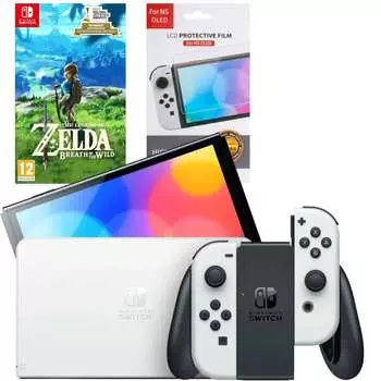 Игровая приставка Nintendo Switch OLED 64GB (белый) (AZ) + Игра The Legend of Zelda: Breath of the Wild + Защитная плёнка OIVO