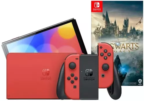 Игровая приставка Nintendo Switch OLED 64GB (Mario Red Edition) (AZ) + Игра Hogwarts Legacy