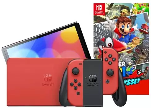 Игровая приставка Nintendo Switch OLED 64GB (Mario Red Edition) (AZ) + Игра Super Mario Odyssey