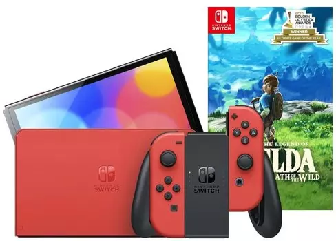 Игровая приставка Nintendo Switch OLED 64GB (Mario Red Edition) (AZ) + Игра The Legend of Zelda: Breath of the Wild