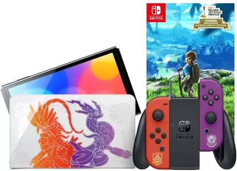 Игровая приставка Nintendo Switch OLED 64GB (Pokemon Scarlet and Violet Edition) + Игра The Legend of Zelda: Breath of the Wild