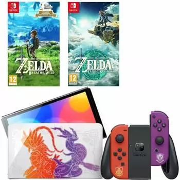 Игровая приставка Nintendo Switch OLED 64GB (Pokemon Scarlet and Violet Edition) + Игра Legend of Zelda: Tears of the Kingdom + Игра The Legend of Zelda: Breath of the Wild