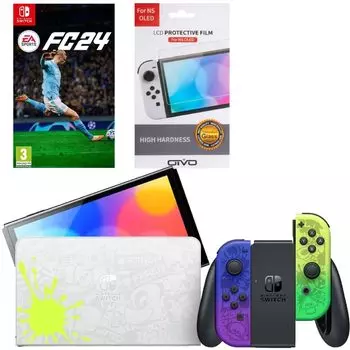 Игровая приставка Nintendo Switch OLED 64GB (Splatoon 3 Edition) + Игра EA Sports FC 24 + Защитная плёнка OIVO