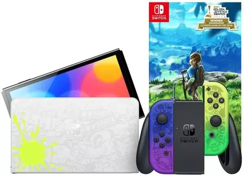 Игровая приставка Nintendo Switch OLED 64GB (Splatoon 3 Edition) + Игра The Legend of Zelda: Breath of the Wild