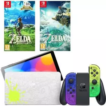 Игровая приставка Nintendo Switch OLED 64GB (Splatoon 3 Edition) + Игра Legend of Zelda: Tears of the Kingdom + Игра The Legend of Zelda: Breath of the Wild