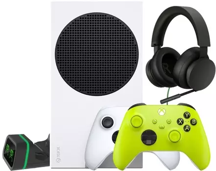 Microsoft XBOX Series S + 2-й геймпад (Electric Volt) + зарядная станция + гарнитура Gaming Stereo Headset