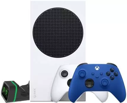 Microsoft XBOX Series S + 2-й геймпад (Shock Blue) + зарядная станция