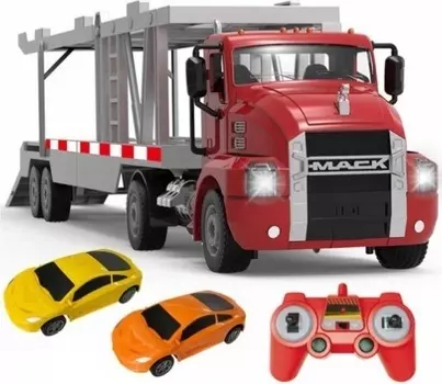 Радиоуправляемая модель грузовик-автовоз Double Eagle Mack Car Transporter с 2 авто 1к26 (E583-003)